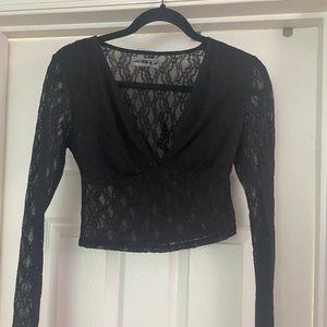 Urban outfitters long sleeve crop top black lace
